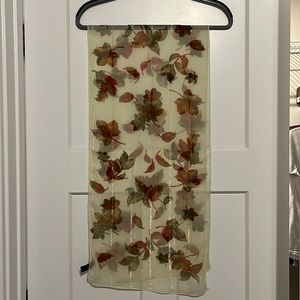 Leaf print scarf with silver and gold threads